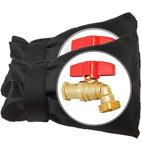 POROLIR outdoor faucet cover with thick insulation protecting a frosty spigot in winter