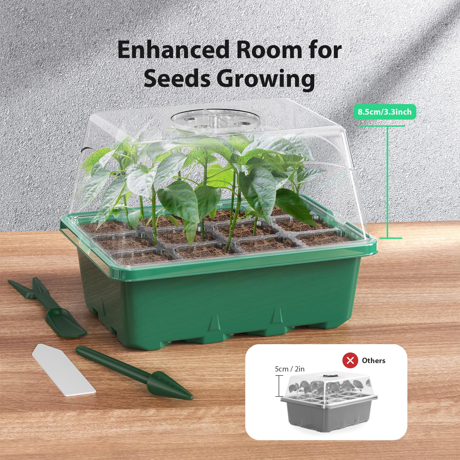 POROLIR rotating air vent improves airflow for even growth.