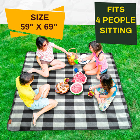 PortableAnd Picnic Blanket soft fleece surface for cozy outdoor seating.