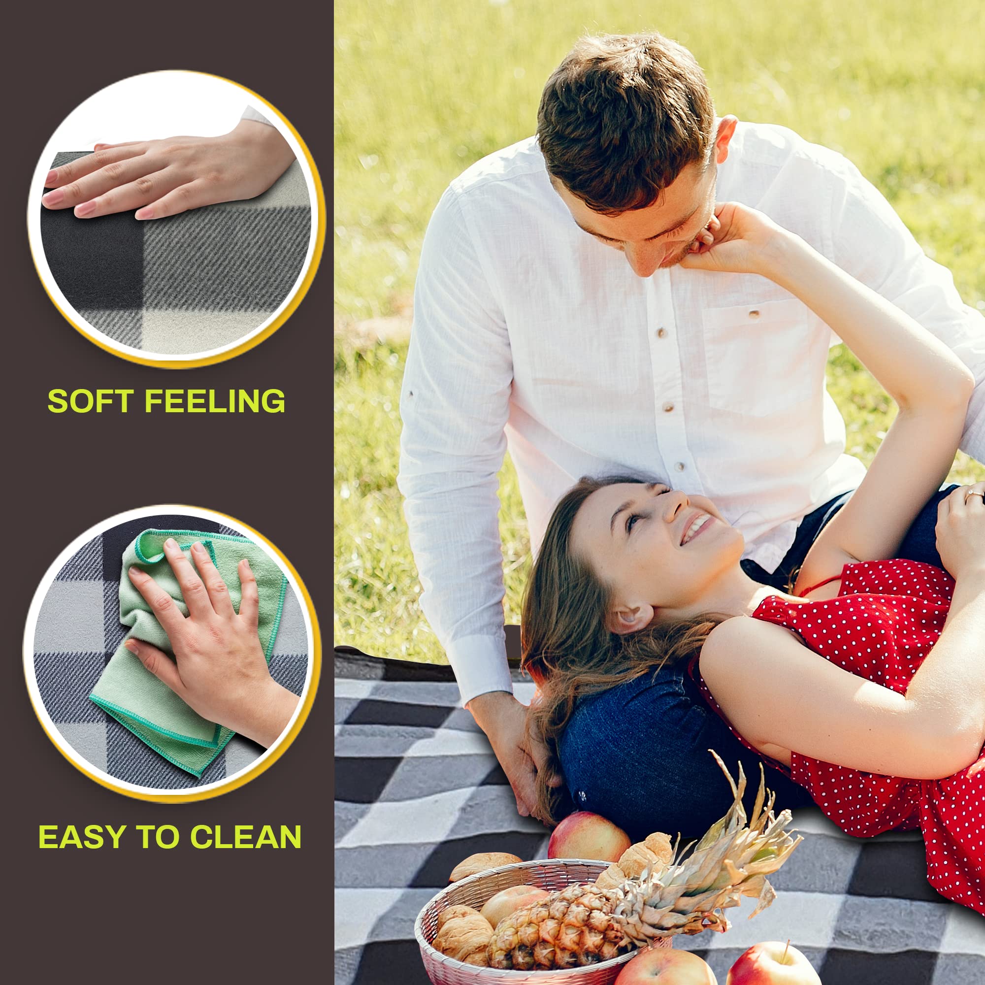 PortableAnd Picnic Blanket waterproof back keeps damp ground at bay.