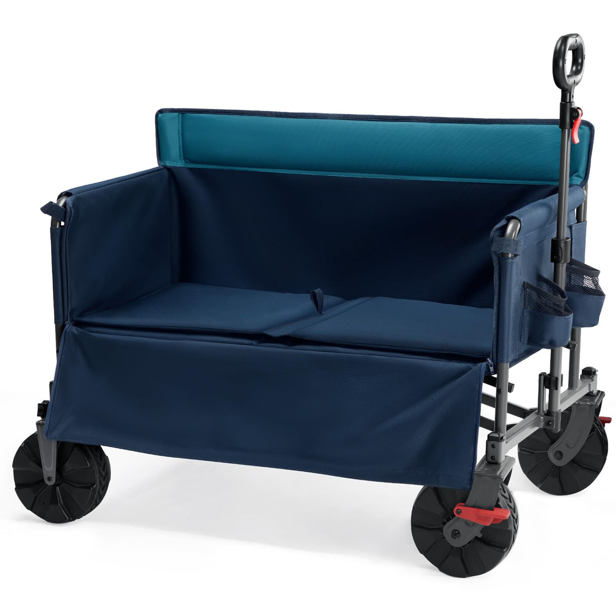 Portal 3-in-1 wagon transforms into seating for two adults at the beach.