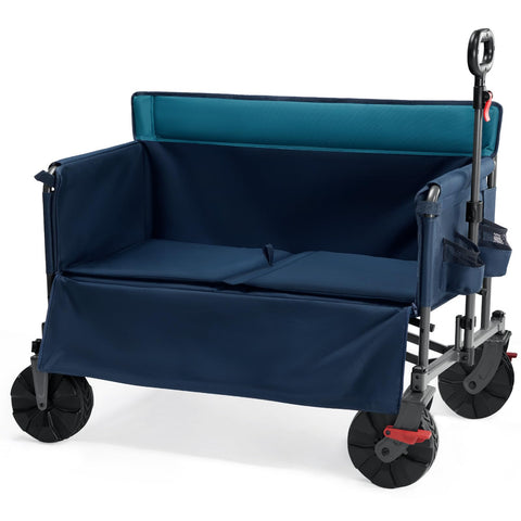Portal 3-in-1 wagon transforms into seating for two adults at the beach.