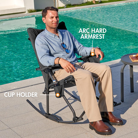 Portal chair on patio at dusk for outdoor lounging