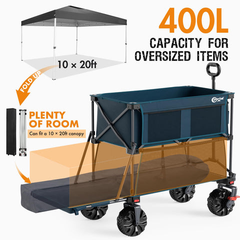Portal collapsible wagon with extended 54-inch lower shelf for long items.