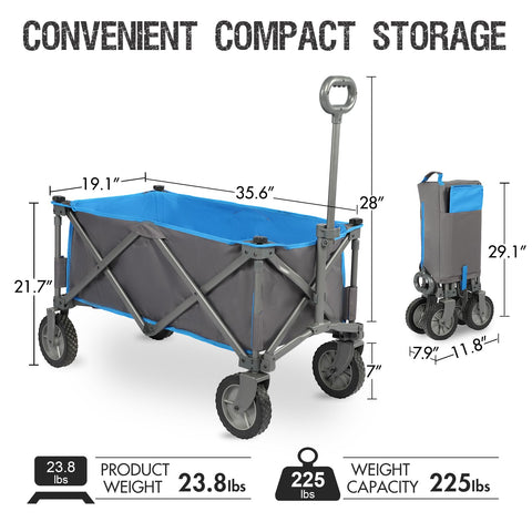 Portal collapsible wagon folded compactly for easy storage in small spaces.
