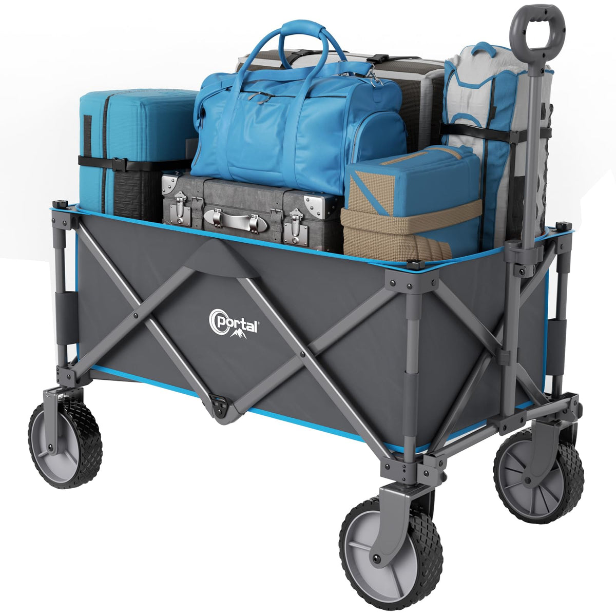 Portal collapsible wagon with heavy-duty frame for sturdy outdoor hauling.