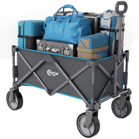 Portal collapsible wagon with heavy-duty frame for sturdy outdoor hauling.