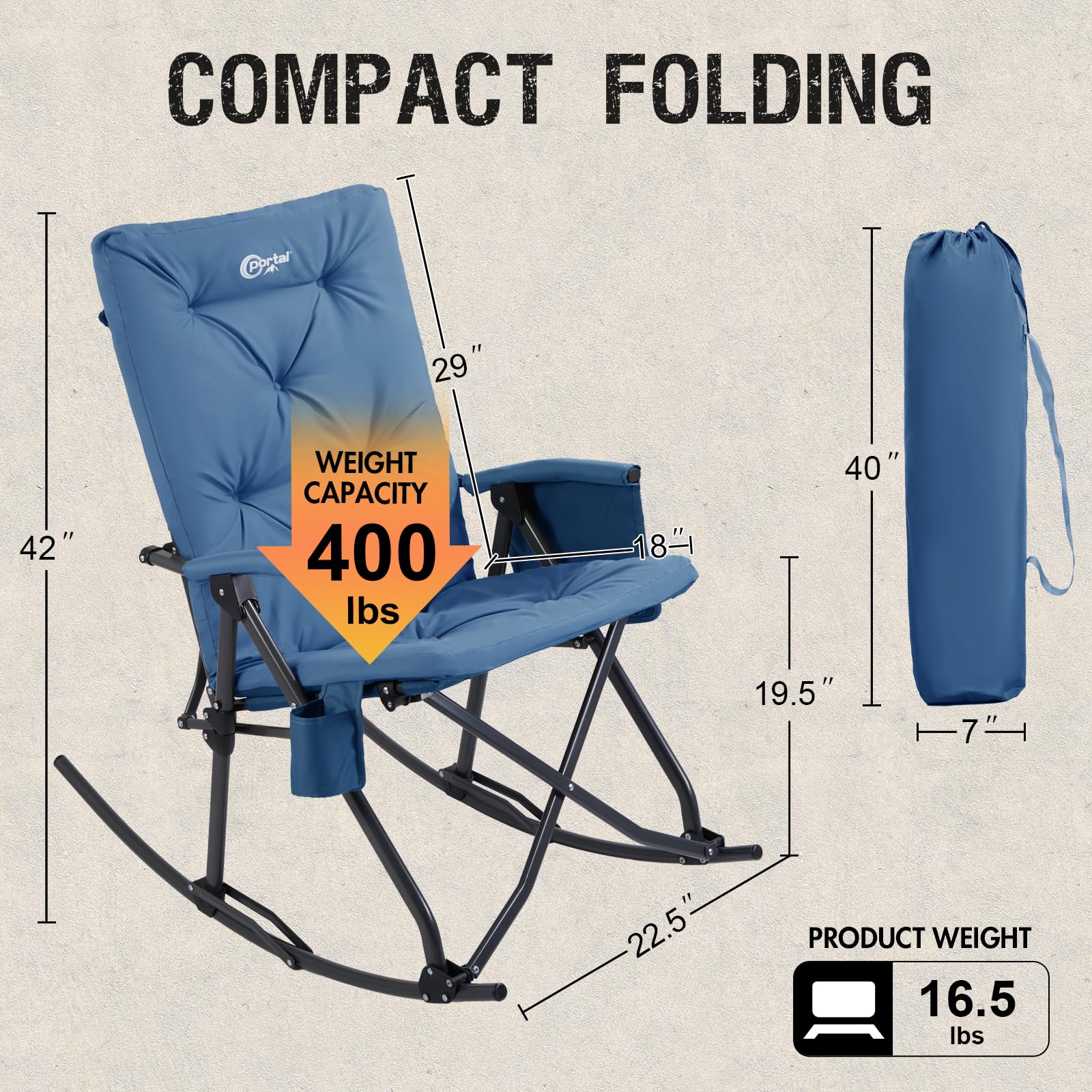 Portal folding rocking chair blue opened ready for outdoor relaxation.