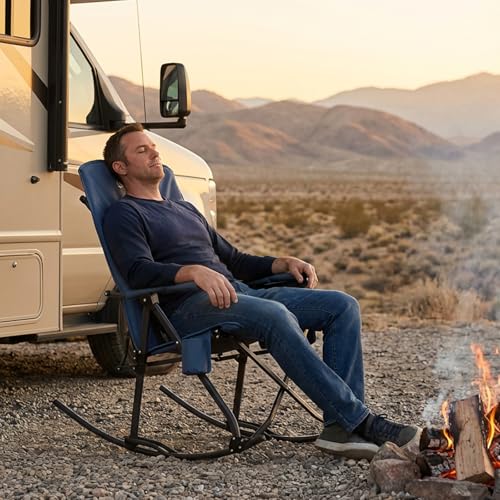 Portal high-back mesh back rocking chair blue supports head and shoulders during long camps