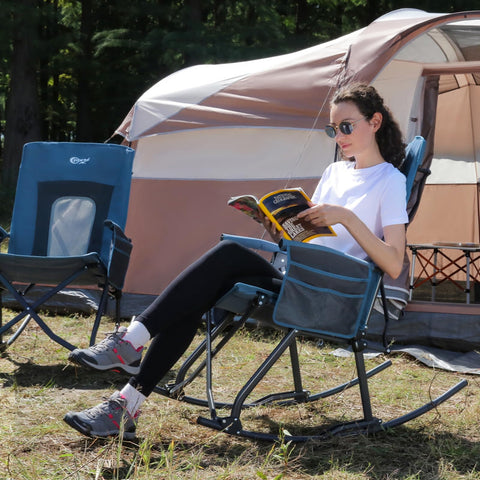 Portal outdoor camping chair blue shown in backyard setting for gatherings