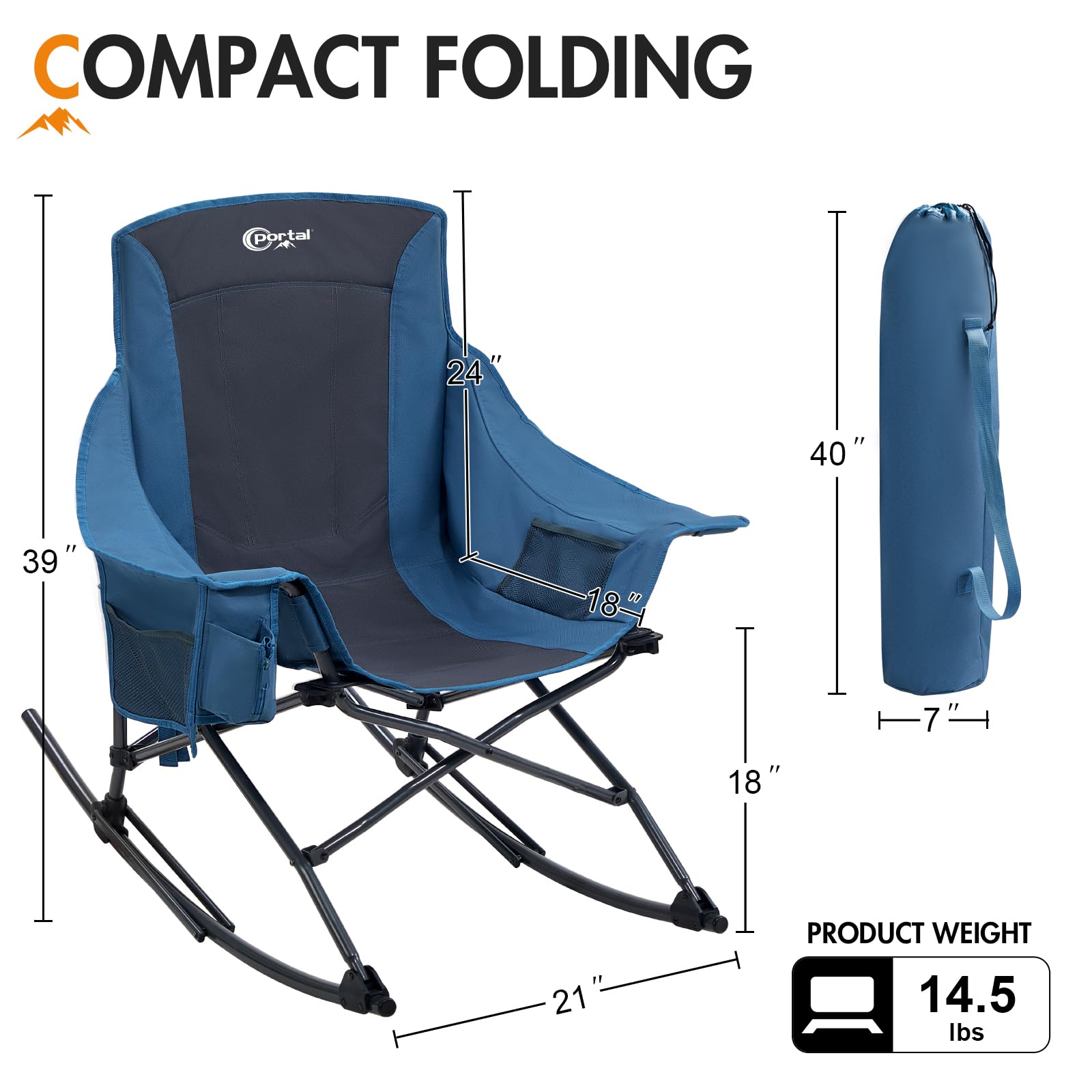 Portal Outdoor Rocking Chair folding-system for compact portability and quick setup.