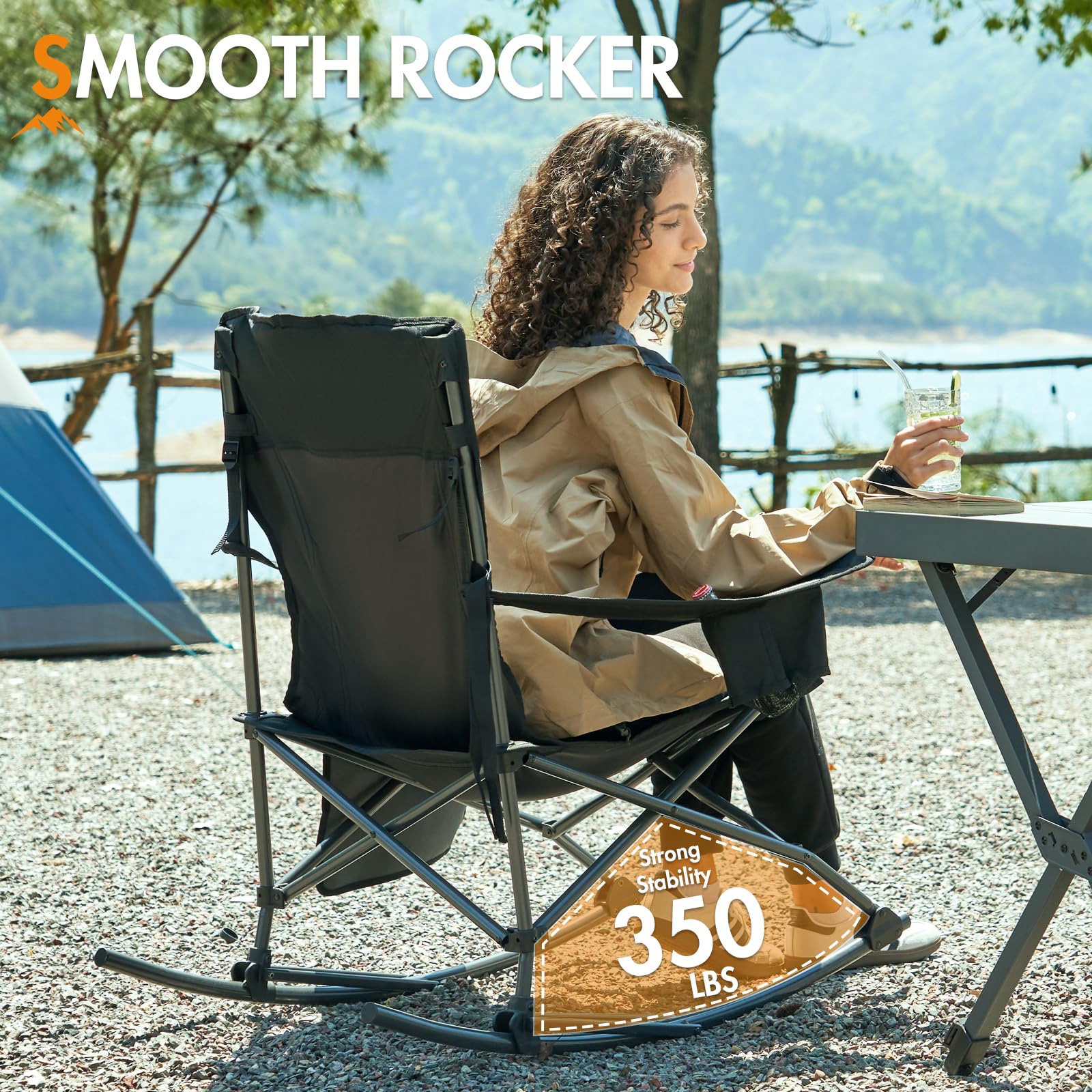 Portal Outdoor Rocking Chair side-pocket-cup-holder keeps beverages within reach
