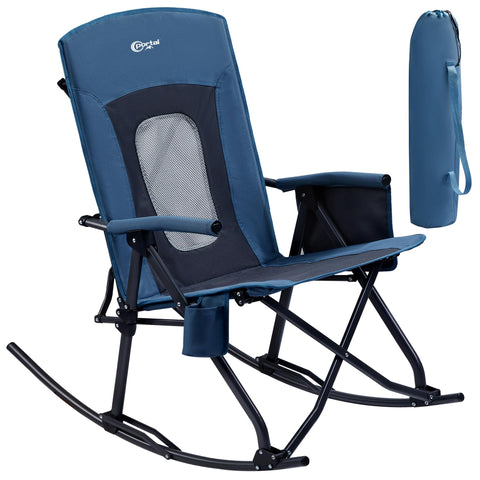 Portal oversized folding rocking chair blue with breathable mesh back for cooling comfort outdoors