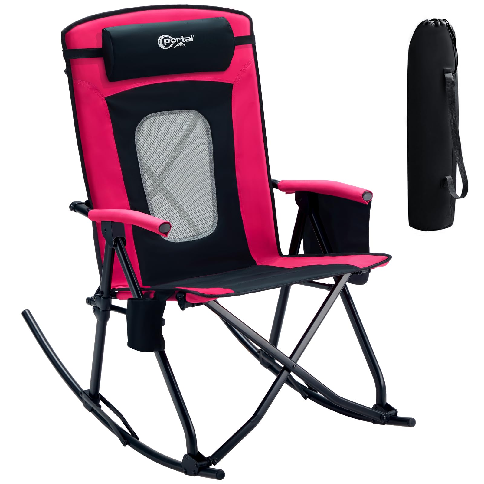 Portal oversized folding rocking chair pink provides comfy support with a high back.