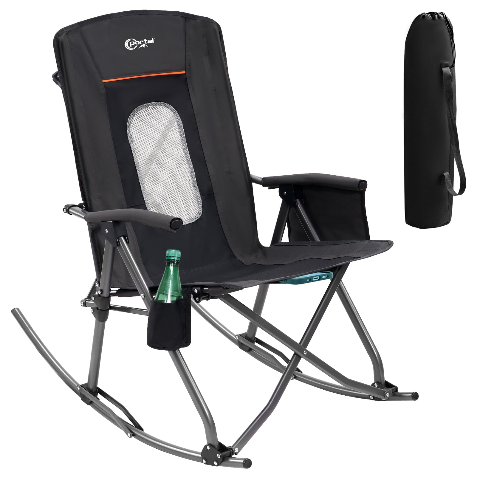 Portal Oversized Rocking Chair folded in carrying bag for easy transport and storage.