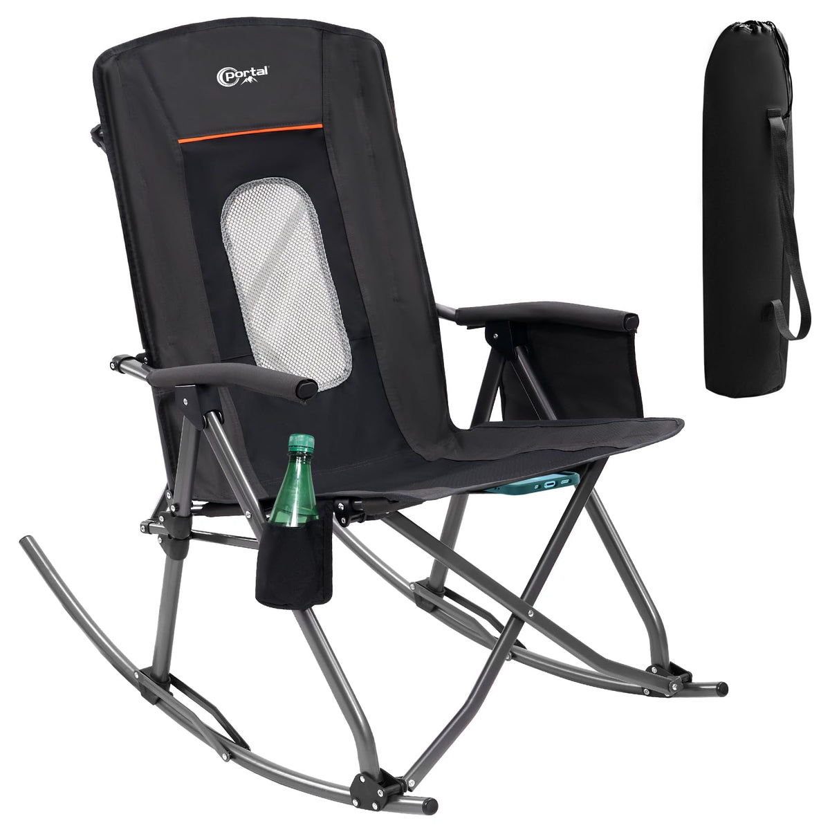 Portal Oversized Rocking Chair folded in carrying bag for easy transport and storage.