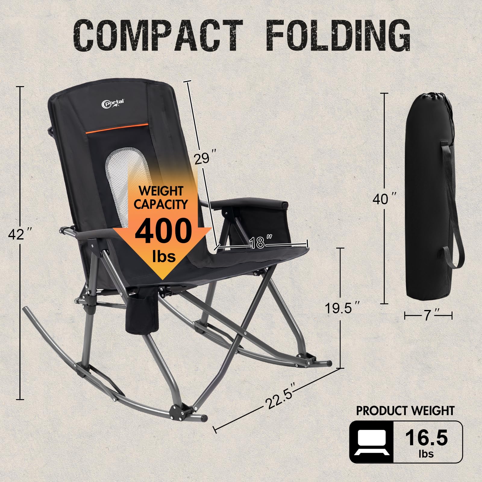 Portal Oversized Rocking Chair with hard armrests for easy in and out.