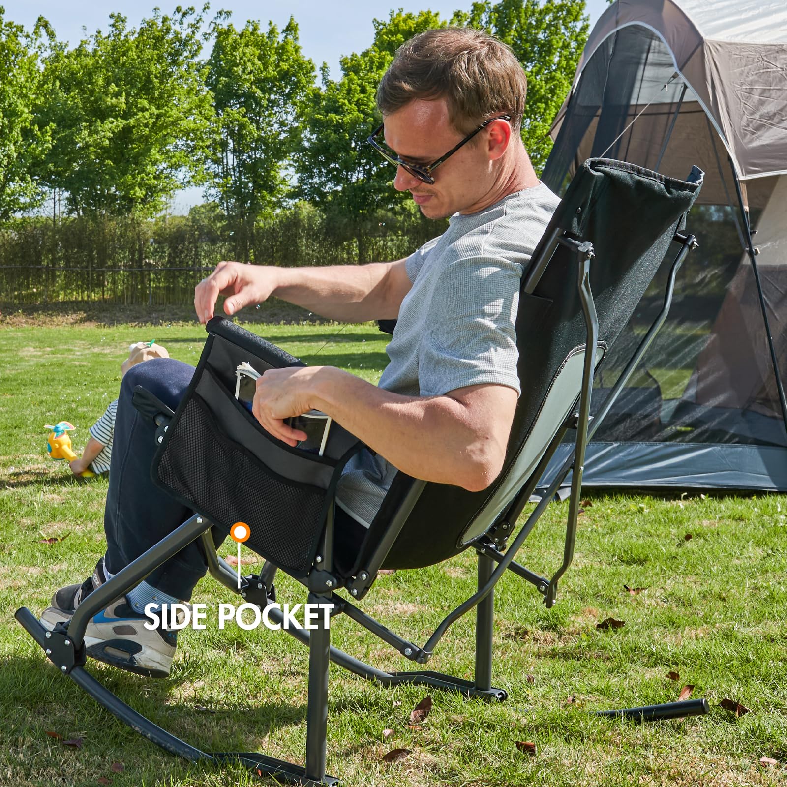 Portal Oversized Rocking Chair suitable for camping, backyard, and outdoor events.