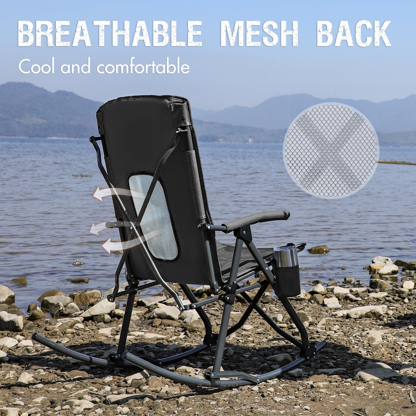 Portal Oversized Rocking Chair with sturdy steel frame for durability outdoors.