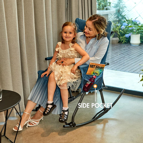 Portal rocking chair blue padded backrest for comfort and support.