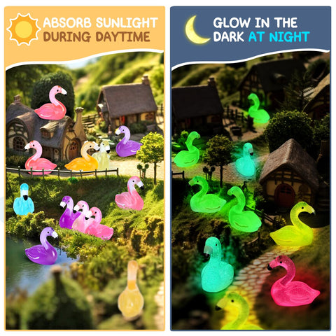 PoseablePals eight-color glow flamingos close-up showing vibrant hues
