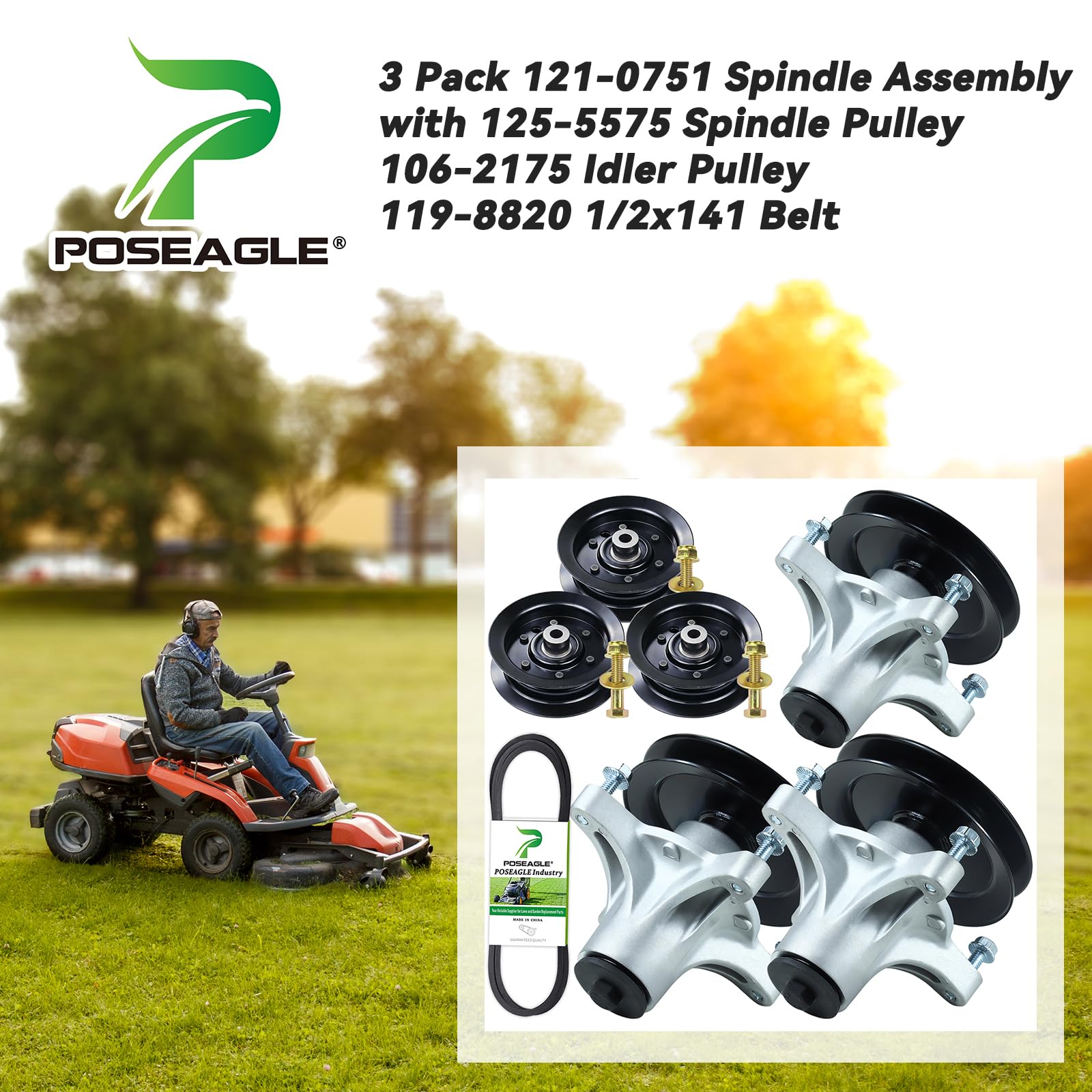 POSEAGLE 125-5575 spindle-pulley for Toro mowers improves belt drive efficiency.