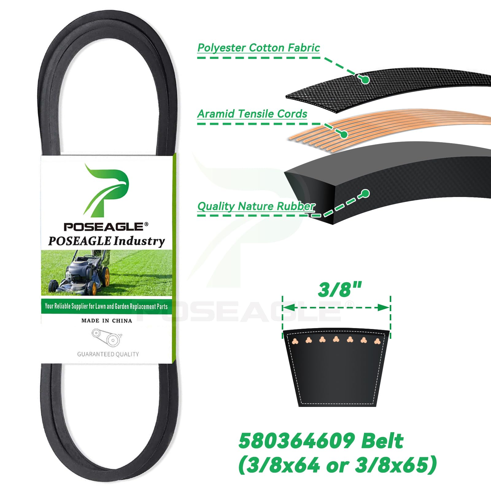 POSEAGLE belt-580364610 improves tensioning consistency across compatible mower decks