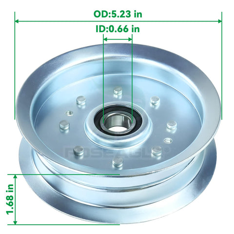 POSEAGLE GY20629 idler pulley dimensions: 1.68 in height, 0.66 in bore, 5.23 in OD