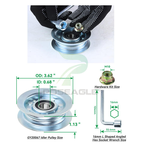 POSEAGLE GY22172 idler pulley top-dimensions view confirms exact size for fit.