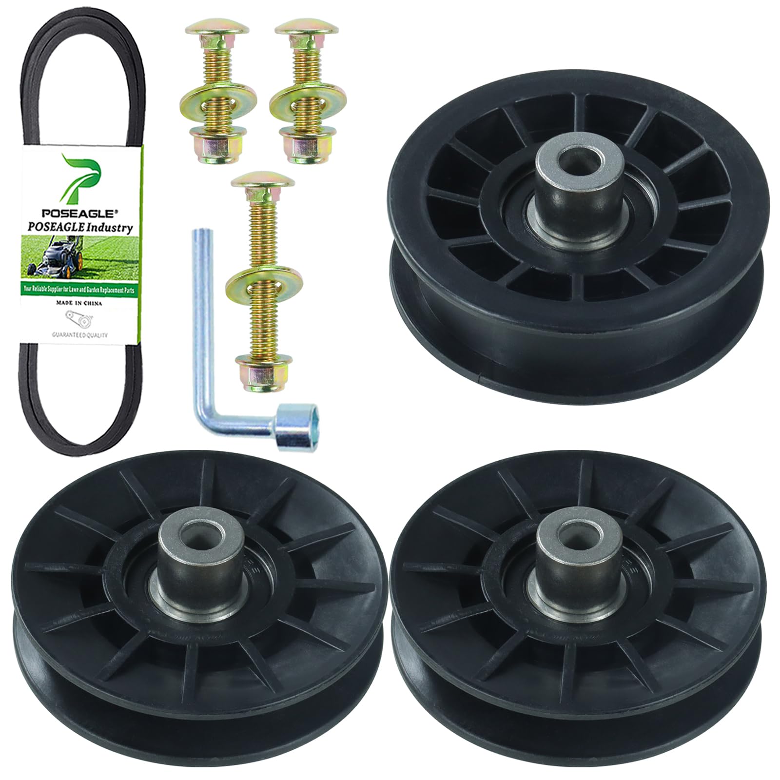 POSEAGLE idler pulley 532194326 improves belt alignment on compatible Husqvarna mowers.