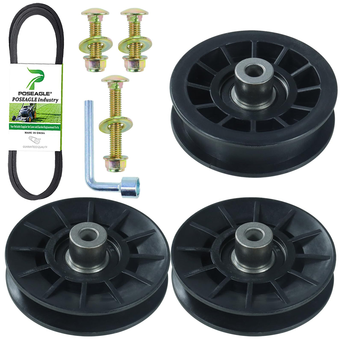 POSEAGLE idler pulley 532194326 improves belt alignment on compatible Husqvarna mowers.