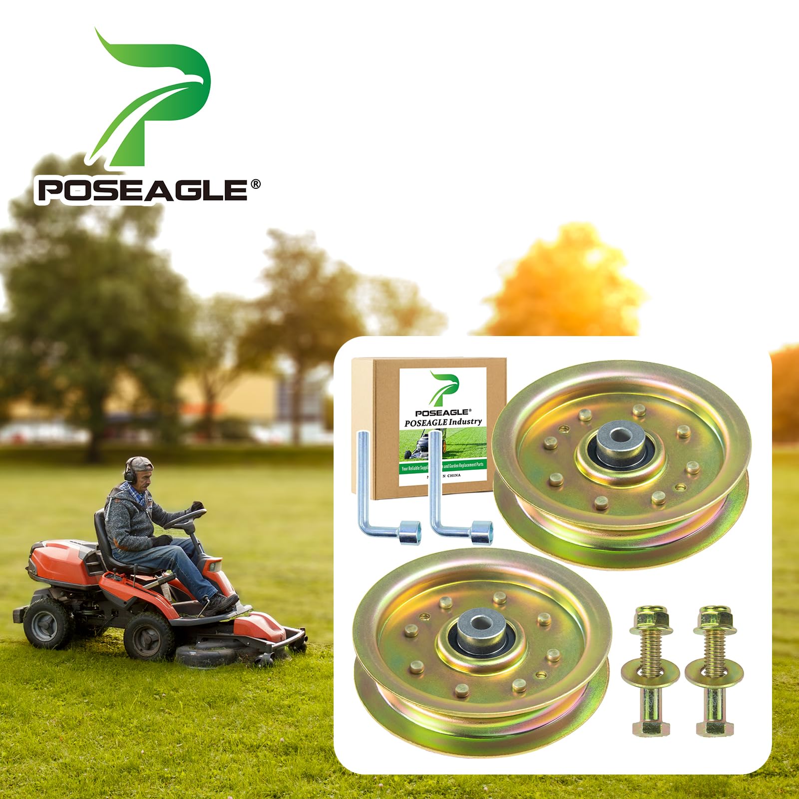 POSEAGLE idler pulley on mower deck demonstrates easy installation and broad compatibility