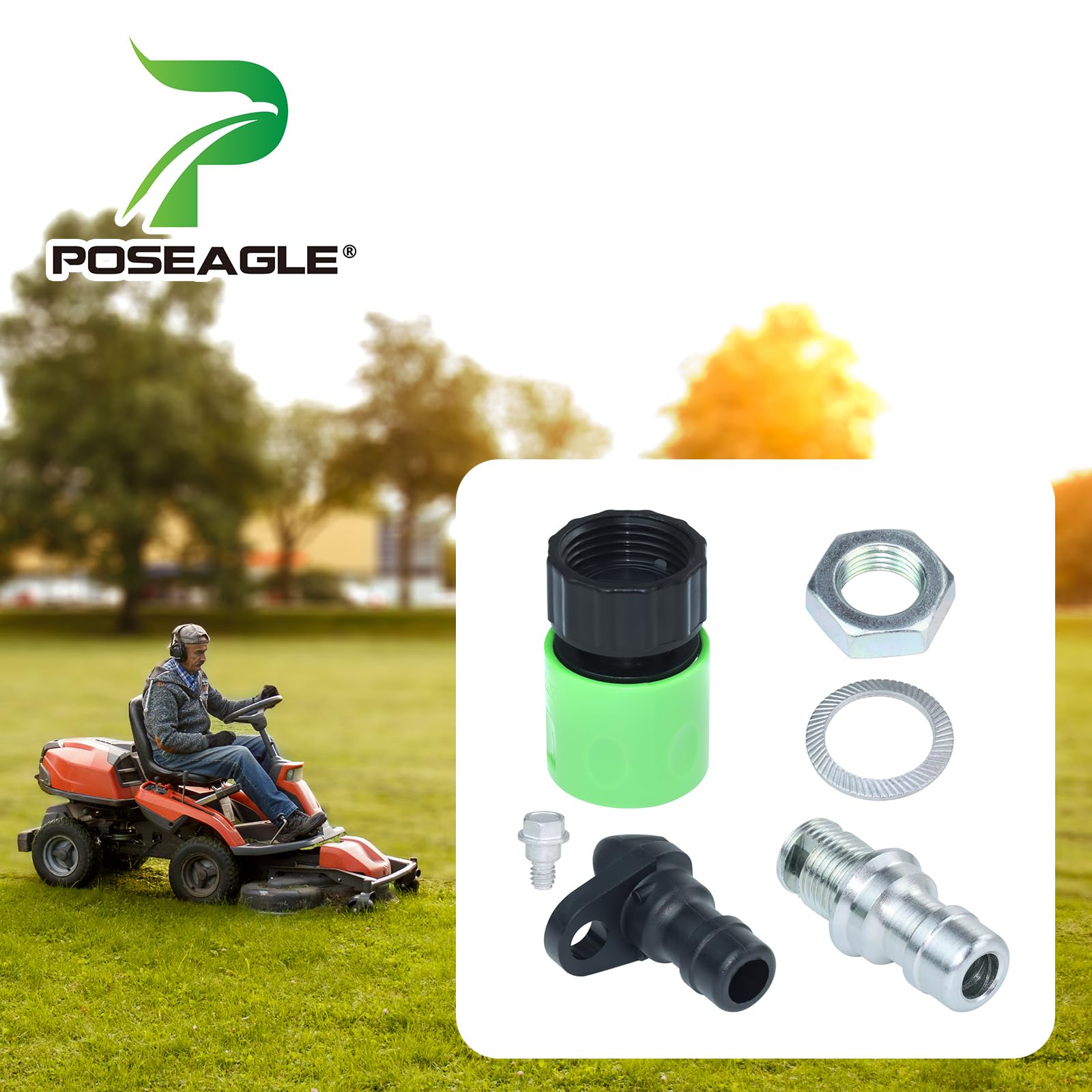 POSEAGLE lawn mower deck wash adapter nozzle shown for quick cleaning