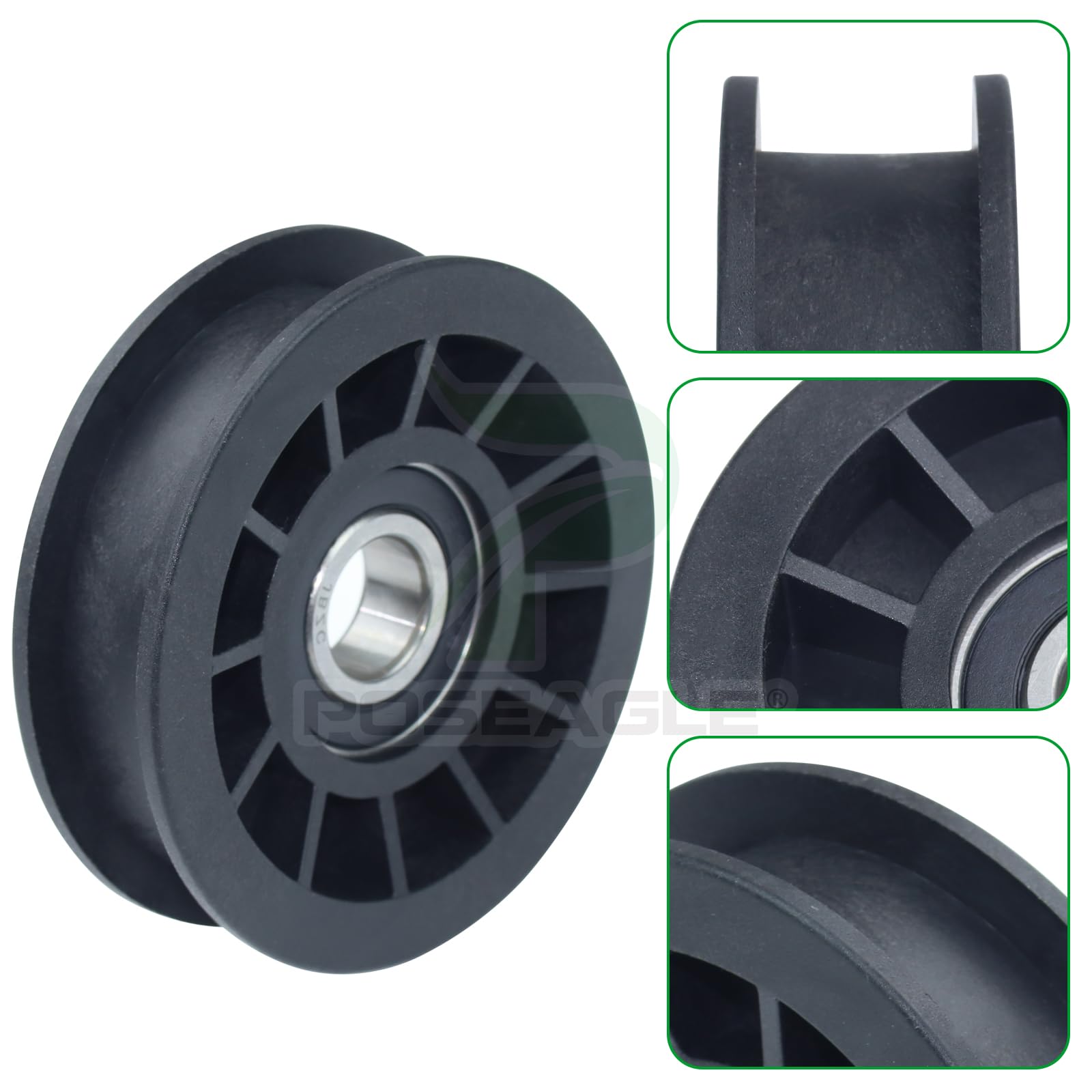 POSEAGLE lawn-tractor idler-pulley assembly enables easy installation.