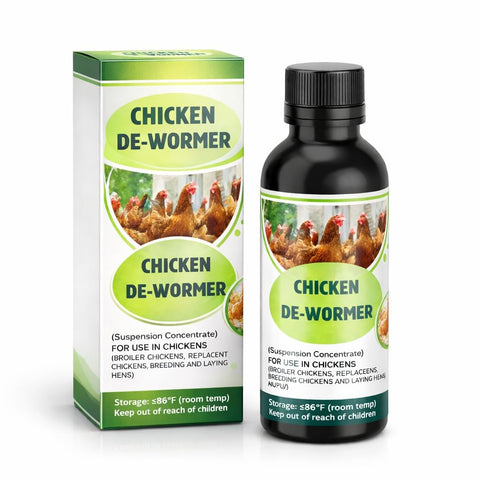 Postaid Ivermect chicken de-wormer bottle shows natural formula for poultry care