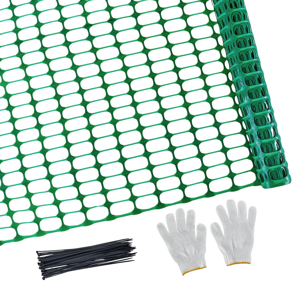 PotatoLife mesh fence roll 4x50 laid out as a temporary garden boundary.