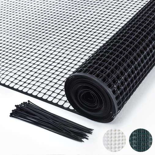 PotatoLife mesh netting shown as garden fence protecting plants from small animals.