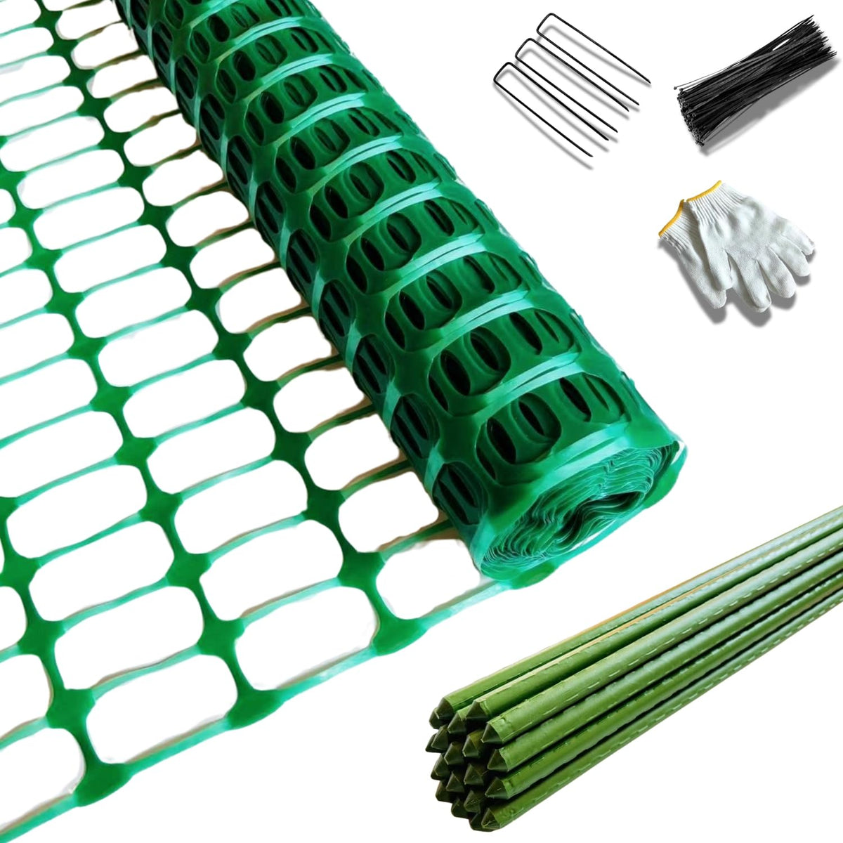 PotatoLife plastic fence roll in green for temporary outdoor boundaries.