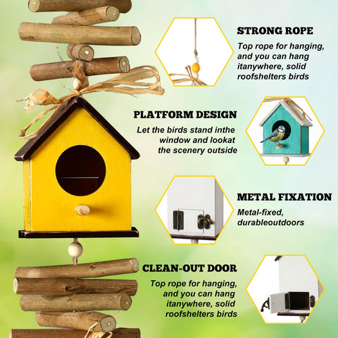 Potchen multi-size birdhouses create a layered garden view and diverse perches