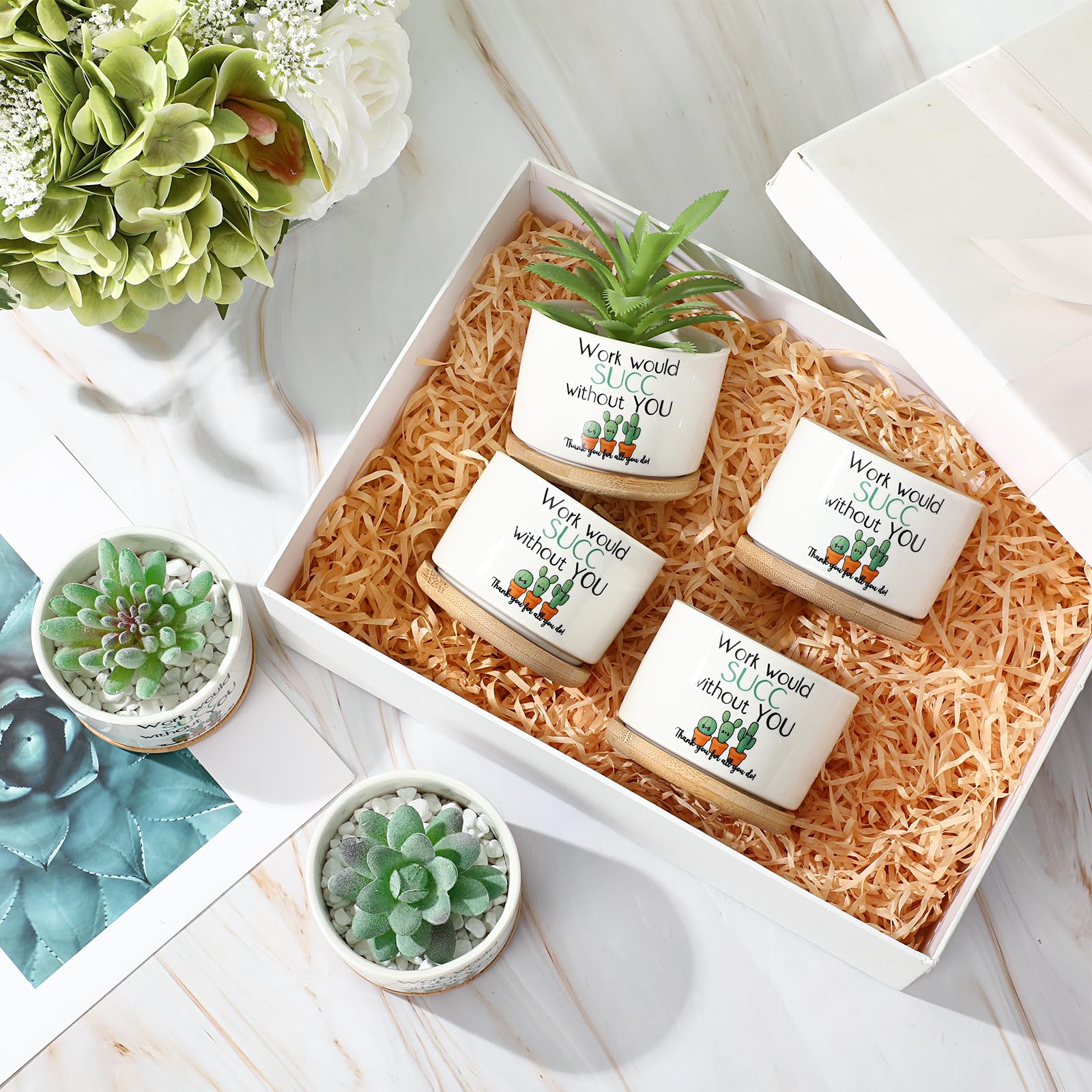 Potchen bamboo tray paired with pots protects desk surfaces from moisture.