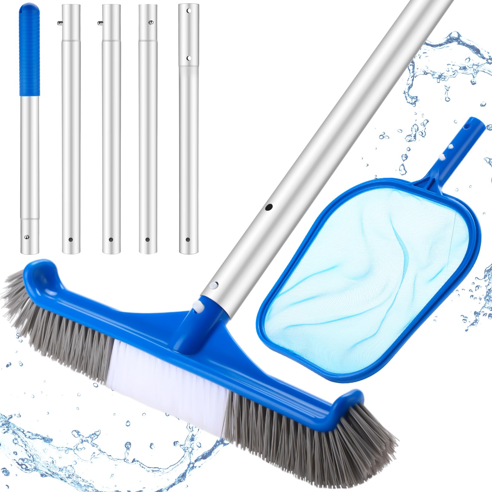 Potchen skimmer net captures leaves and debris for a cleaner pool surface.