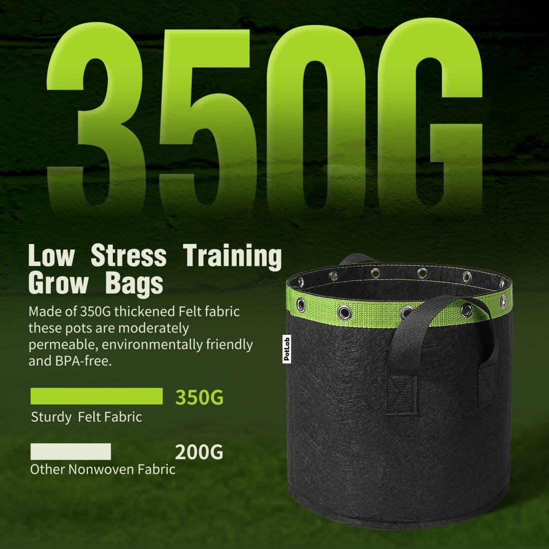 POTLAB 3-Gallon Grow Bags metal rings demonstrate training support.