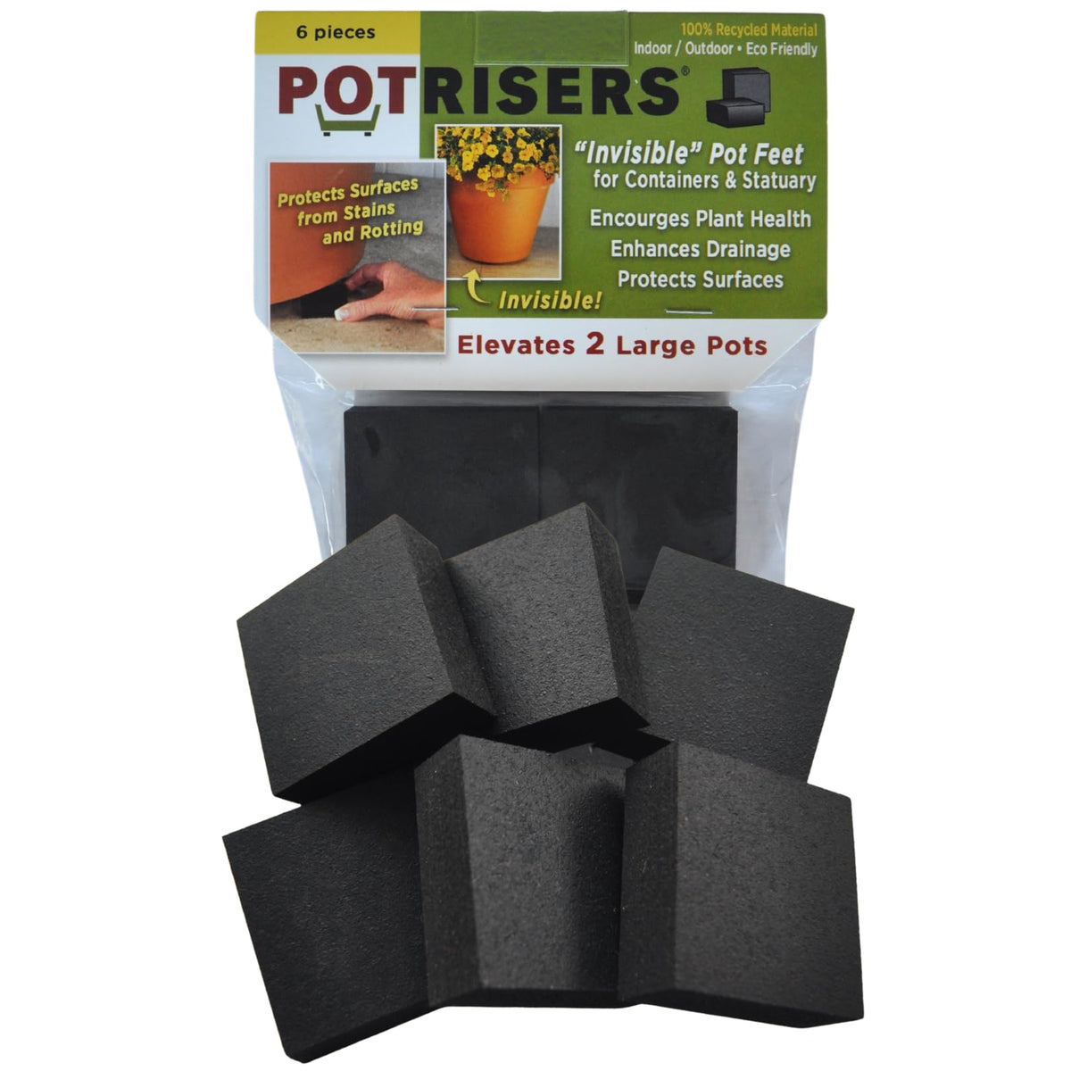 POTRISERS large pots invisible feet elevate pots for airflow and protection.