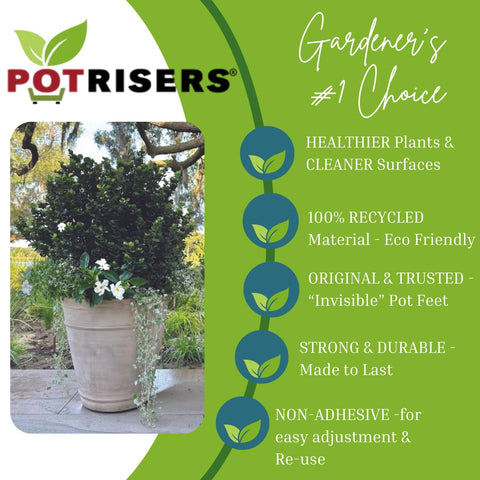 Pots elevated by Potrisers protect deck surfaces from staining.
