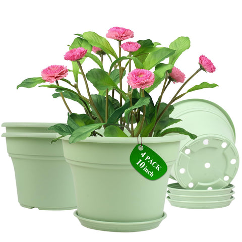 Pottiffe 10-inch plastic flower pot for indoor and outdoor use, durable and weather-resistant.