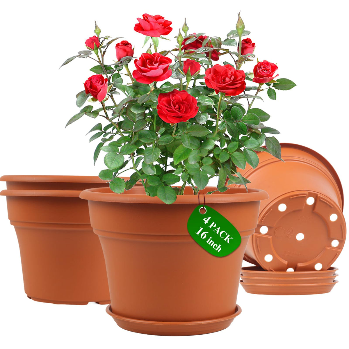 Pottiffe 16-inch white plastic flower pot with drainage holes for indoor plants.