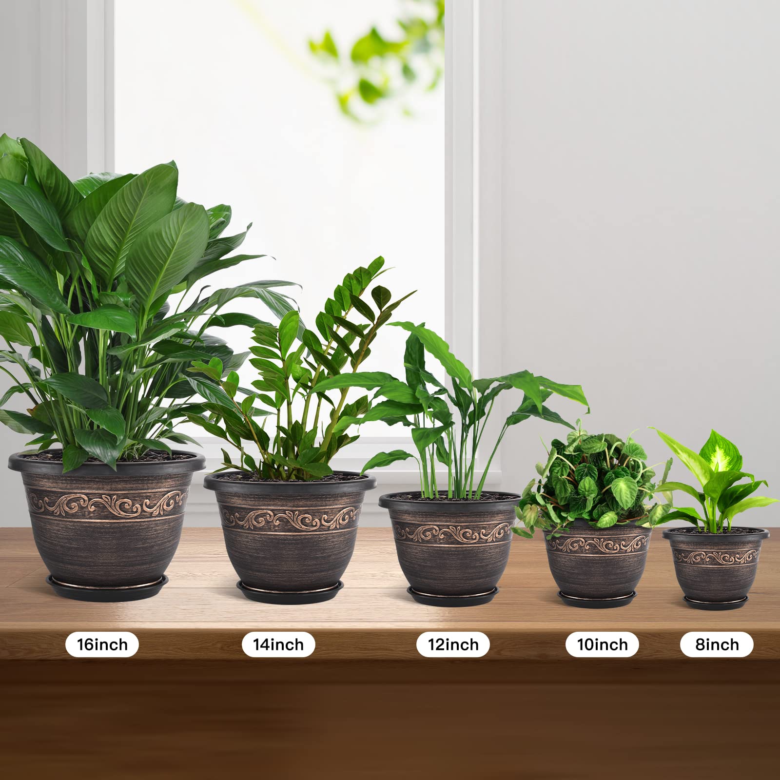 Pottiffe multi-size planters 8 to 16 inches for flexible decorating