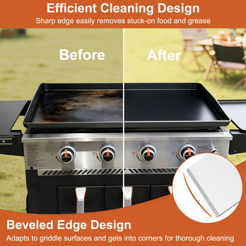 POTWIY multi-functional griddle cleaning tool usable as spatula and chopper.