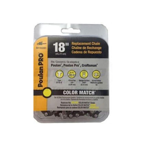 Poulan Original 581562301 18-inch chain close-up with sharp teeth.