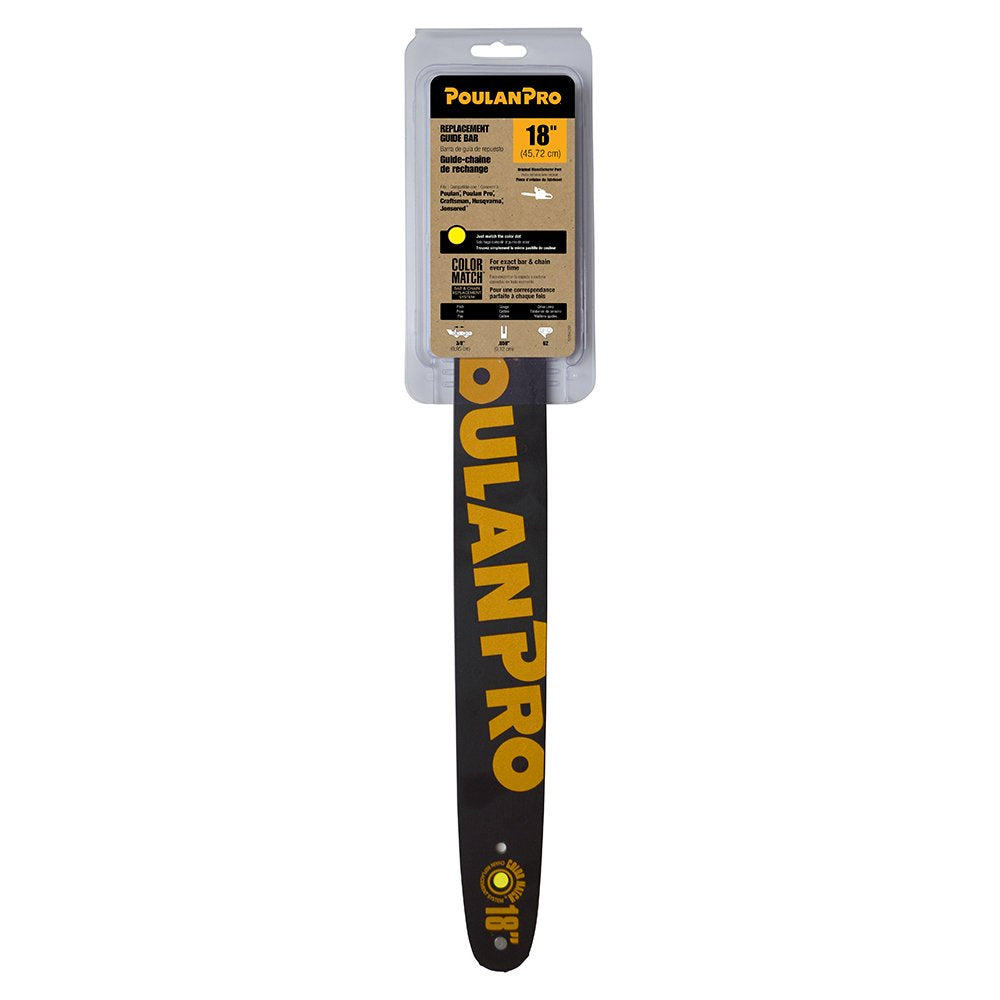 Poulan Pro 18-in guide bar with small-radius nose for safer kickback reduction during cutting